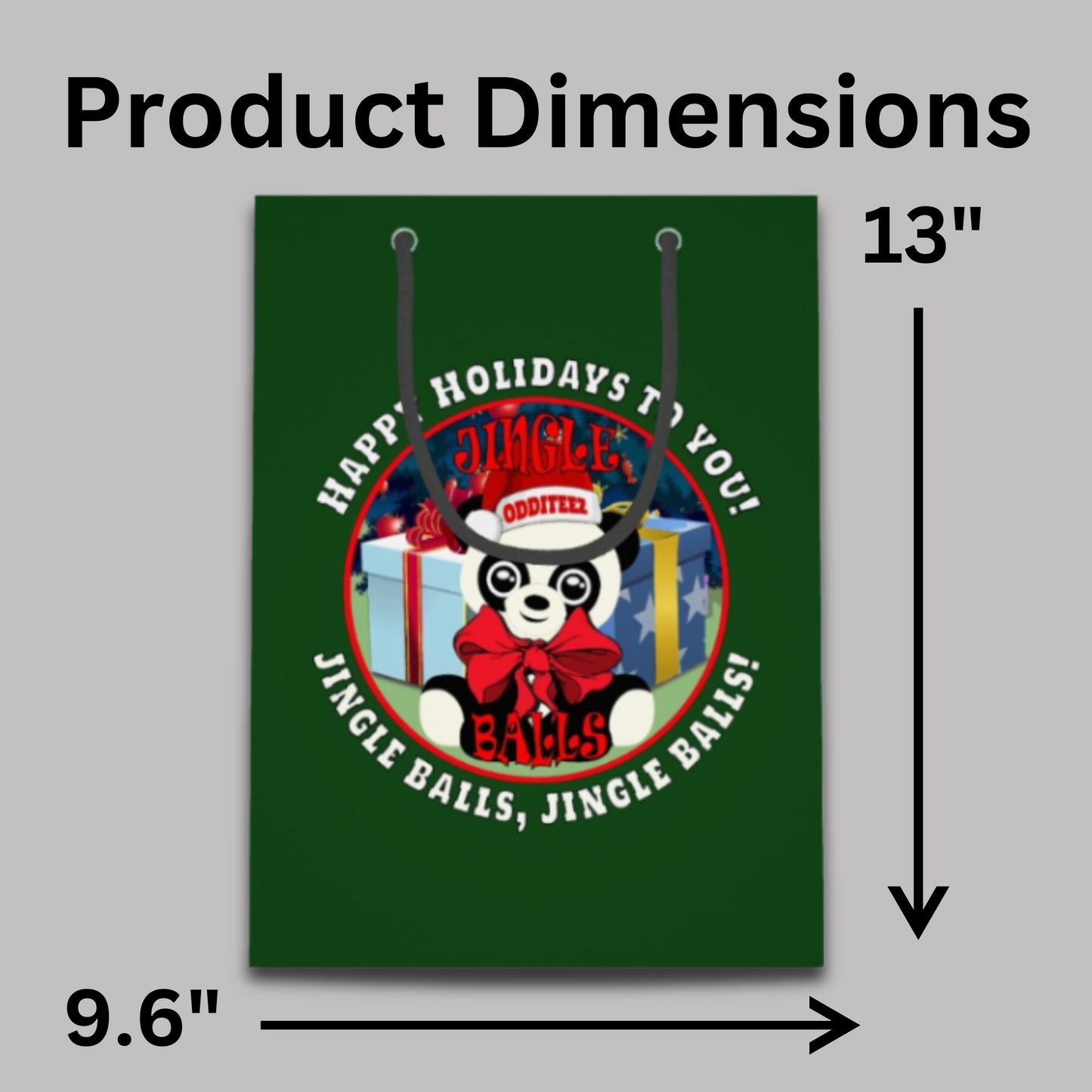 "JINGLE BALLS" design, Dark Green Premium Quality Gift Bags (bulk qty of 10-3,000 each)