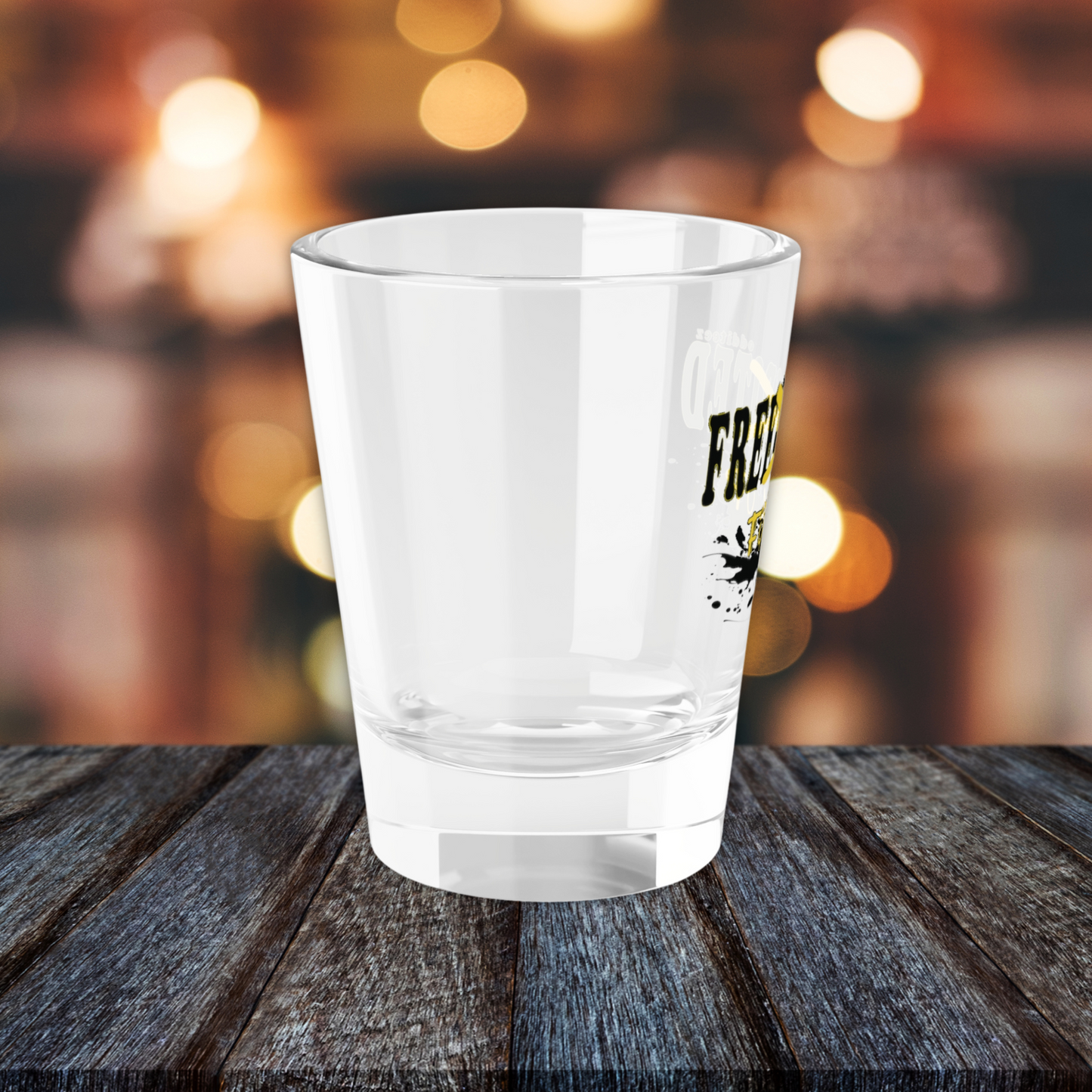 Right side view of "Free-Spirited" logo design, shot glass