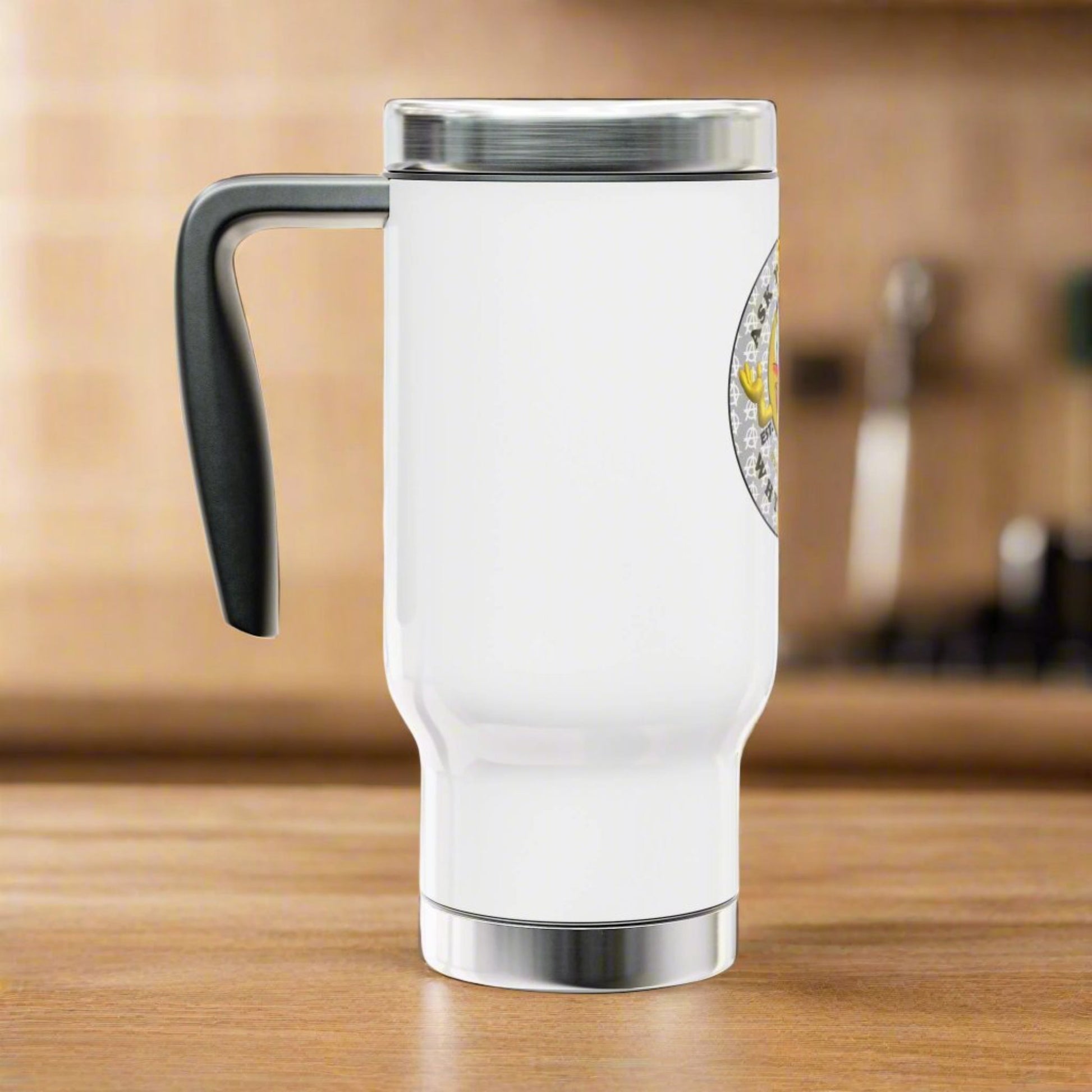 Side view of AYWN coffee travel mug