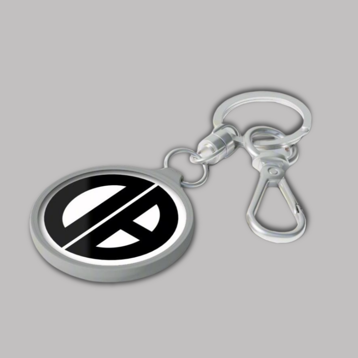 Side view of Black & White Circular logo design, Acrylic Keychain