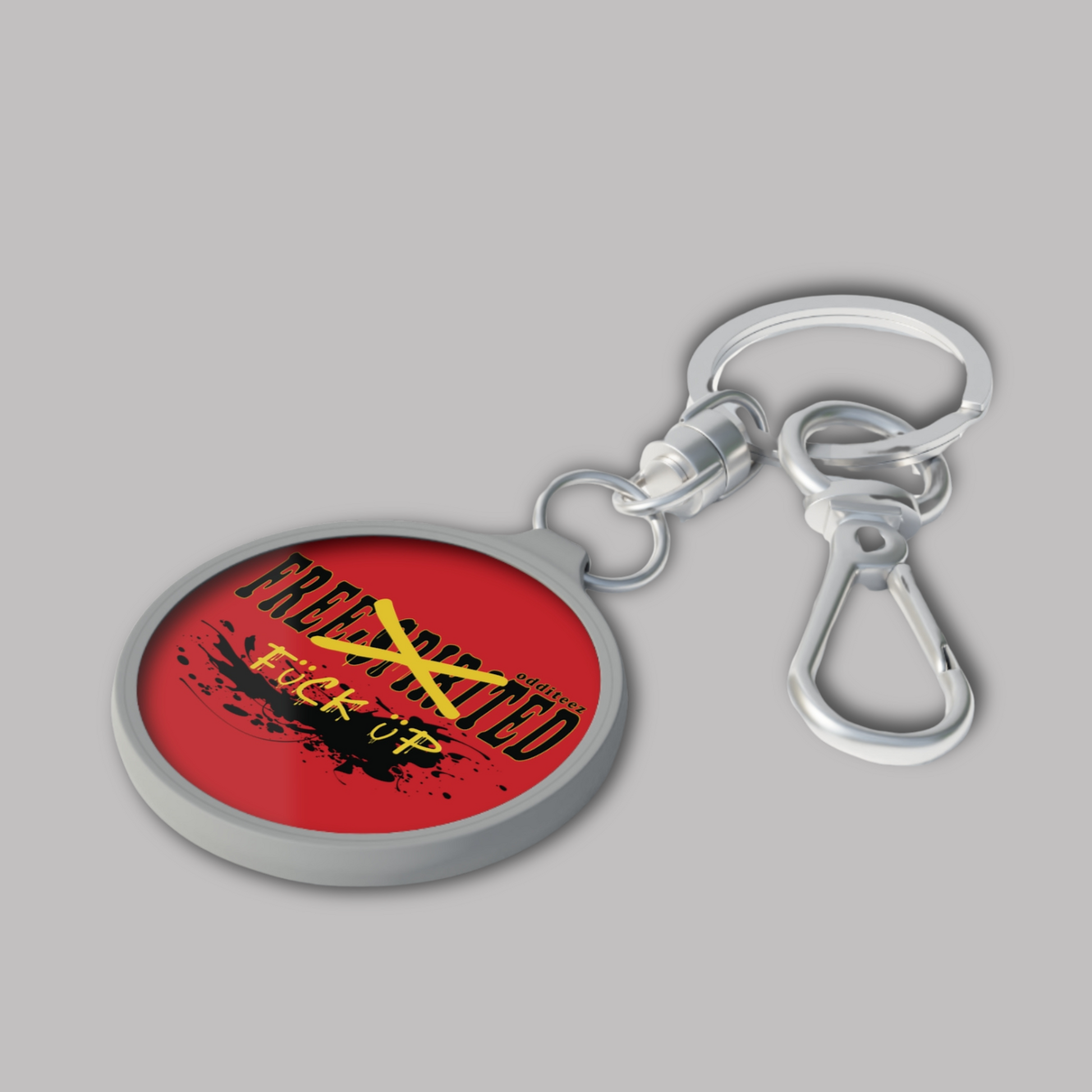 Side view of "Free-Spirited" logo design, Dark Red Acrylic Keychain