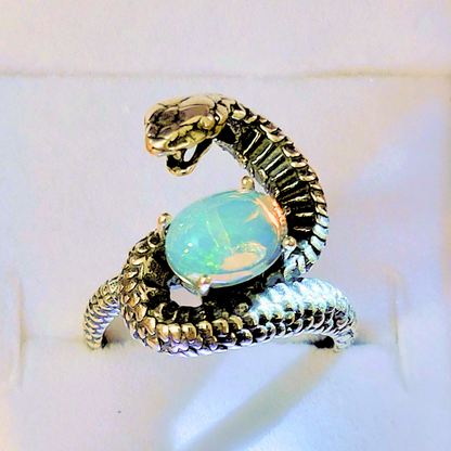 White Opal Snake Ring