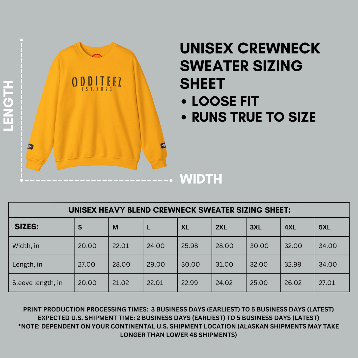 Unisex Heavy Blend Crewneck Sweater Sizing Sheet