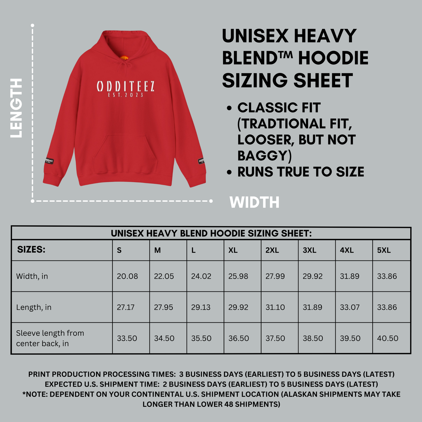 Unisex Heavy Blend Hoodie Sweater Sizing Sheet