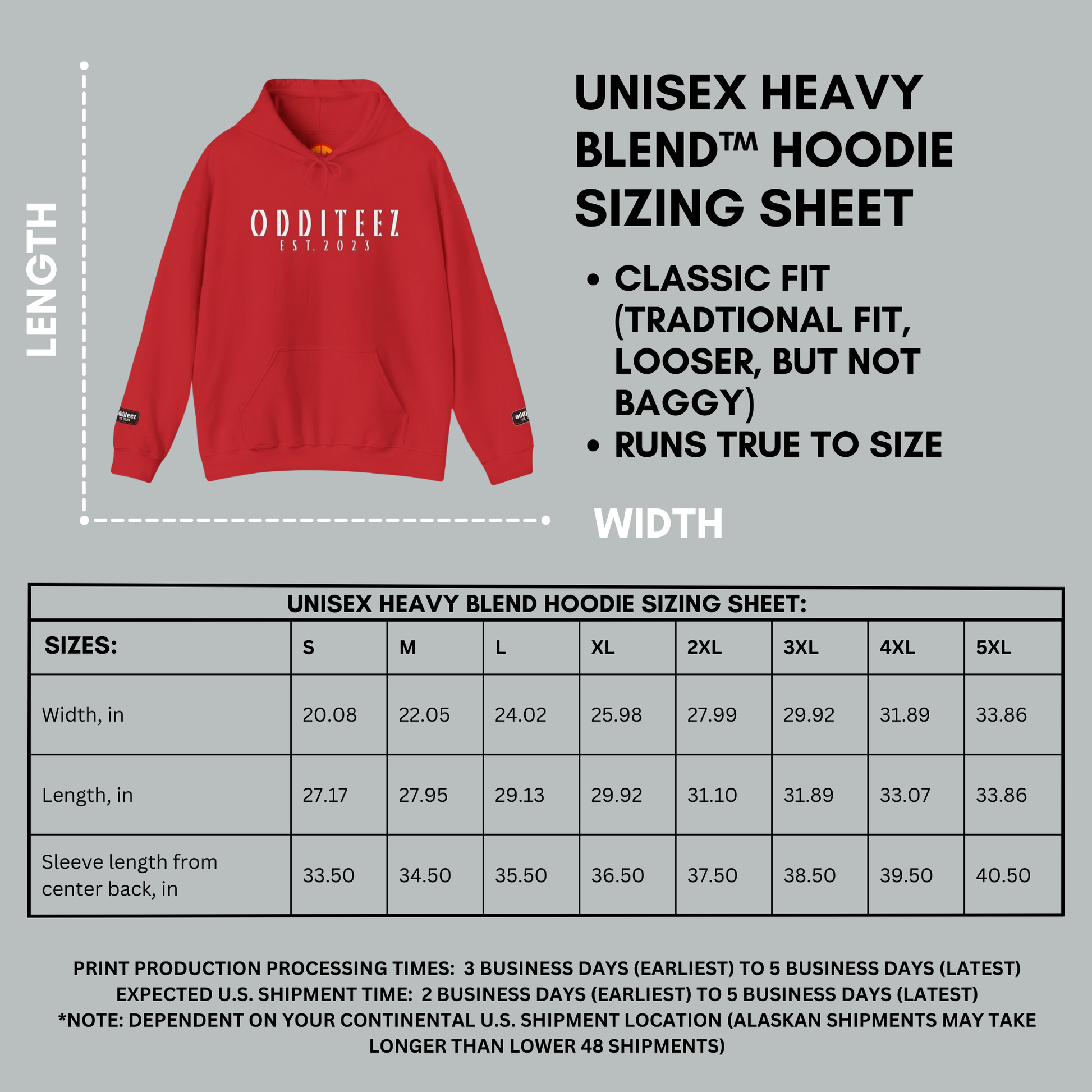 Unisex Heavy Blend Hoodie Sweater Sizing Sheet